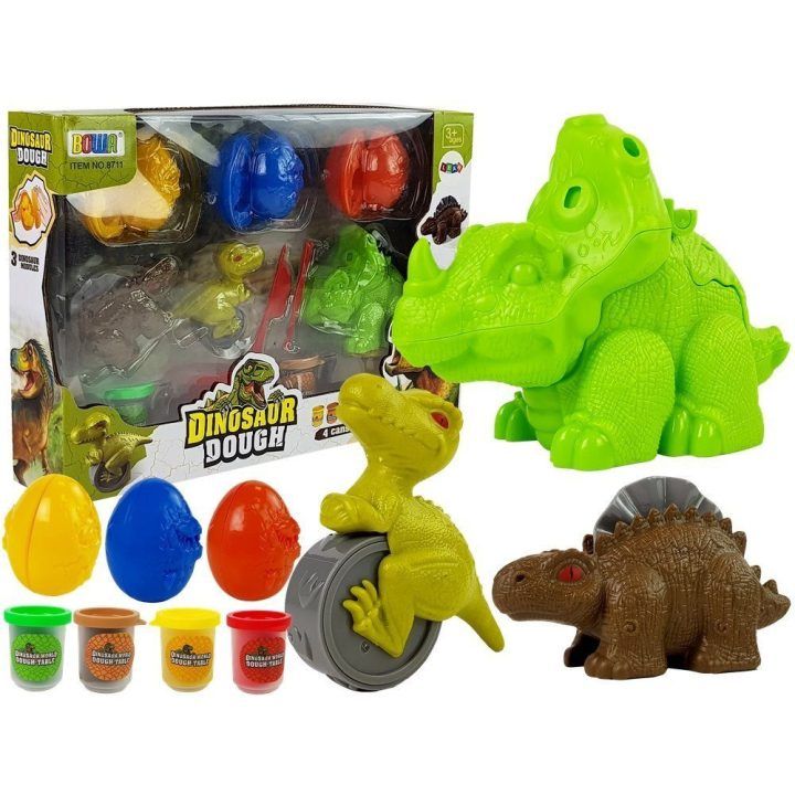 Dinozauro formelių rinkinys su plastilinu, 12 dalių, 4 spalvos