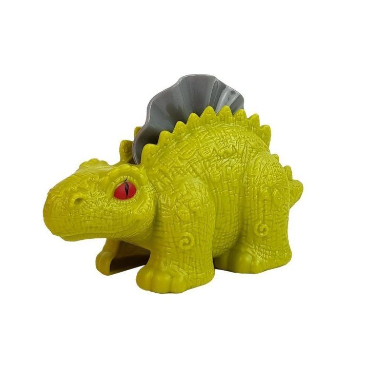 Modelino stalas su dinozaurais ir švytinčiu ugnikalniu