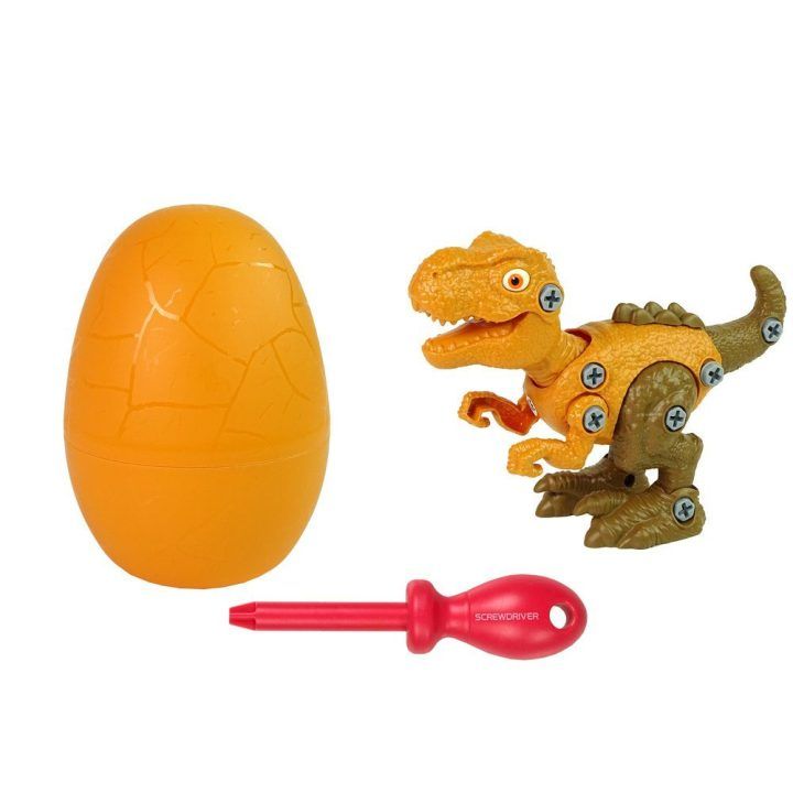Surenkamas žaislinis dinozauras su kiaušiniu ir atsuktuvu
