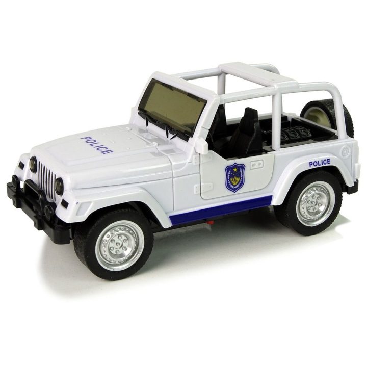 Žaislinis baltas visureigis policijos automobilis