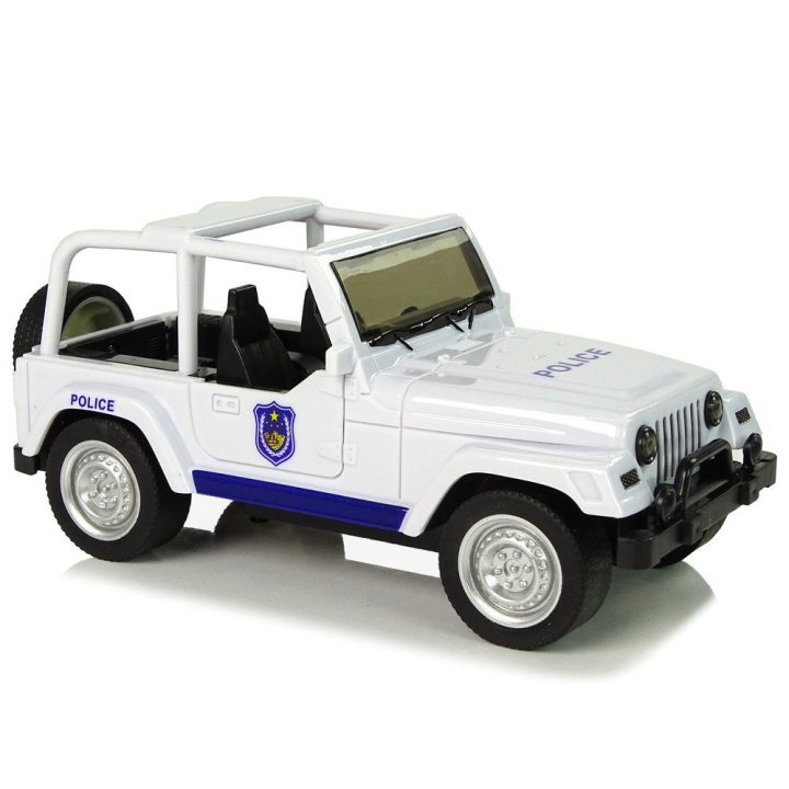 Žaislinis baltas visureigis policijos automobilis