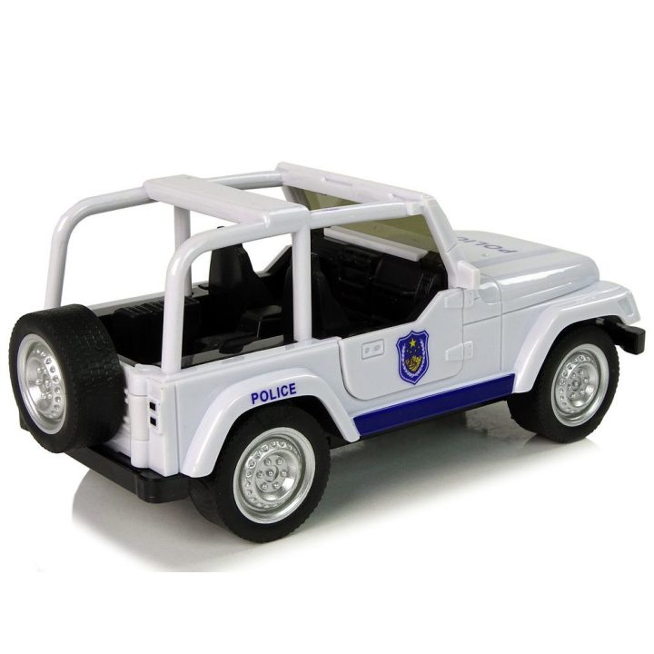 Žaislinis baltas visureigis policijos automobilis