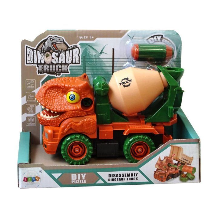 Betonvežis dinozauras vaikams su priedais, oranžinis