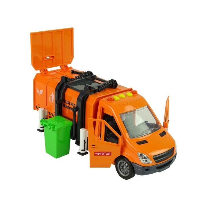 Žaislinis šiukšlių sunkvežimis su garsu, oranžinis