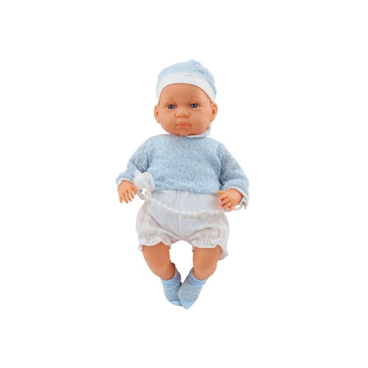 Lėlė kūdikis su mėlyna kepuraite ir čiulptuku, 46 cm