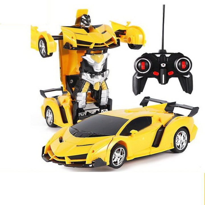 Geltonas valdomas transformeris–automobilis vaikams 2in1