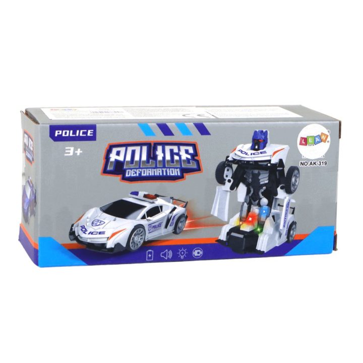 Transformeris policijos automobilis–robotas vaikams 2in1 baltas