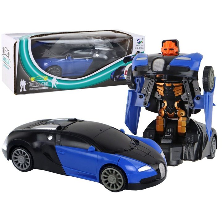 Transformeris automobilis Bugatti mėlynas su šviesomis