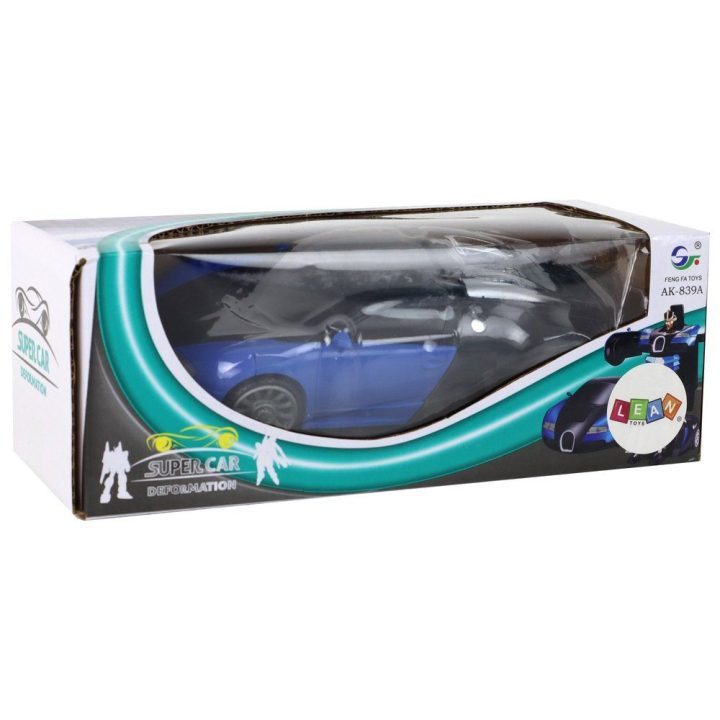 Transformeris automobilis Bugatti mėlynas su šviesomis