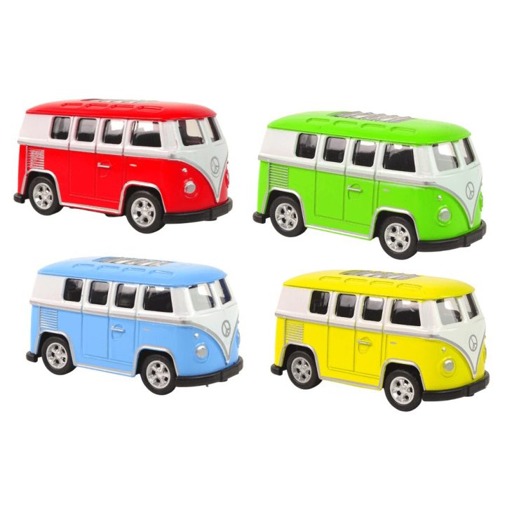 Žaisliniai retro mikroautobusai vaikams, 4 spalvos, 12 vnt.