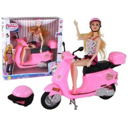 Lėlės rinkinys su rožiniu motoroleriu ir šalmu