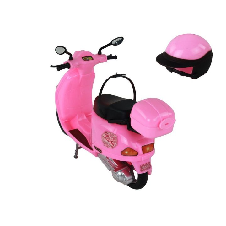 Lėlės rinkinys su rožiniu motoroleriu ir šalmu