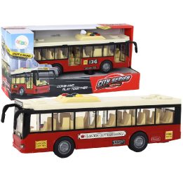 Žaislinis raudonas miesto autobusas su garsais ir šviesomis 1:16