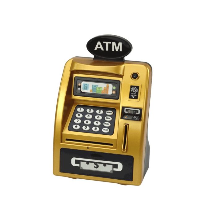 Vaikiška taupyklė ATM bankomatas aukso ir juodos spalvos