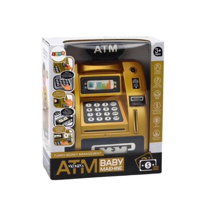 Vaikiška taupyklė ATM bankomatas aukso ir juodos spalvos