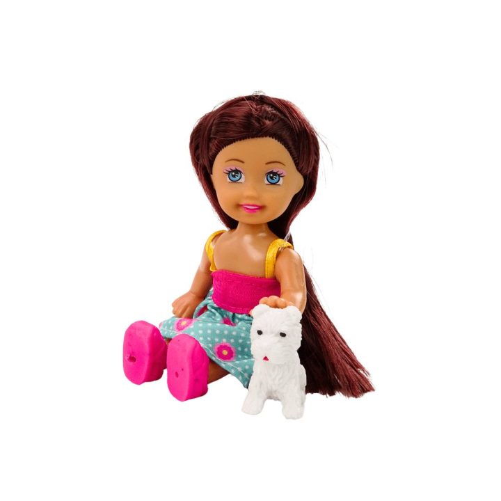 Mini Doll with Long Hair, Colorful Animal Clothes