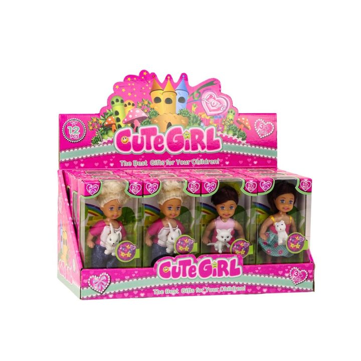 Mini Doll with Long Hair, Colorful Animal Clothes