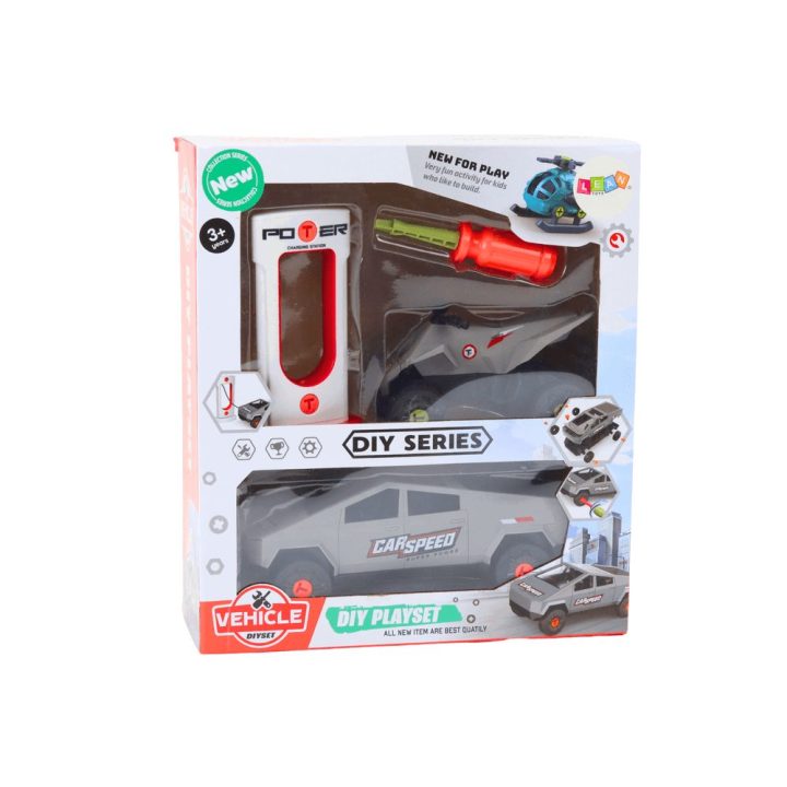 Set of Modern Car with Quad for Disassembly DIY Gray