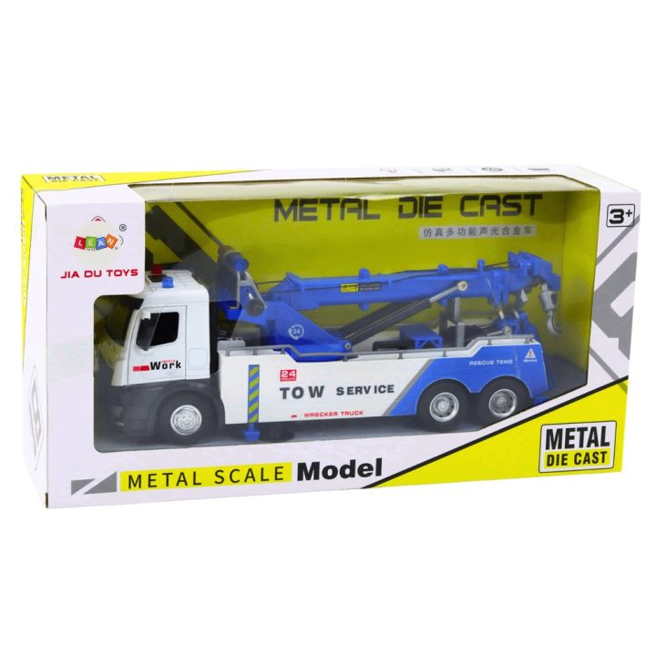 Truck With Crane Two Metal Hooks White And Blue Lights Sounds