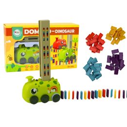 Vaikiškas žalias dinozauro formos domino traukinukas su kaladėlėmis