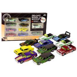 Metaliniai 1:64 mastelio žaisliniai automobiliai, 10 vnt. rinkinys