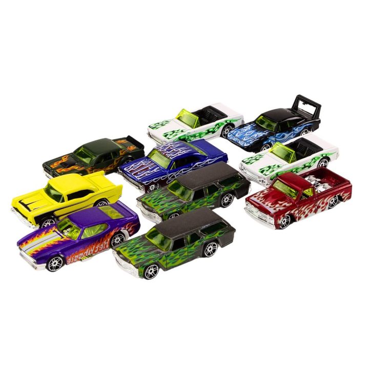 Metaliniai 1:64 mastelio žaisliniai automobiliai, 10 vnt. rinkinys