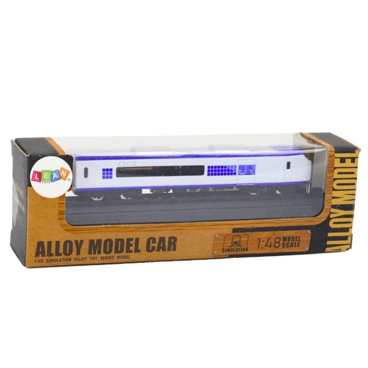 Modelinis traukinio vagonas 1:48 baltas ir mėlynas metalinis