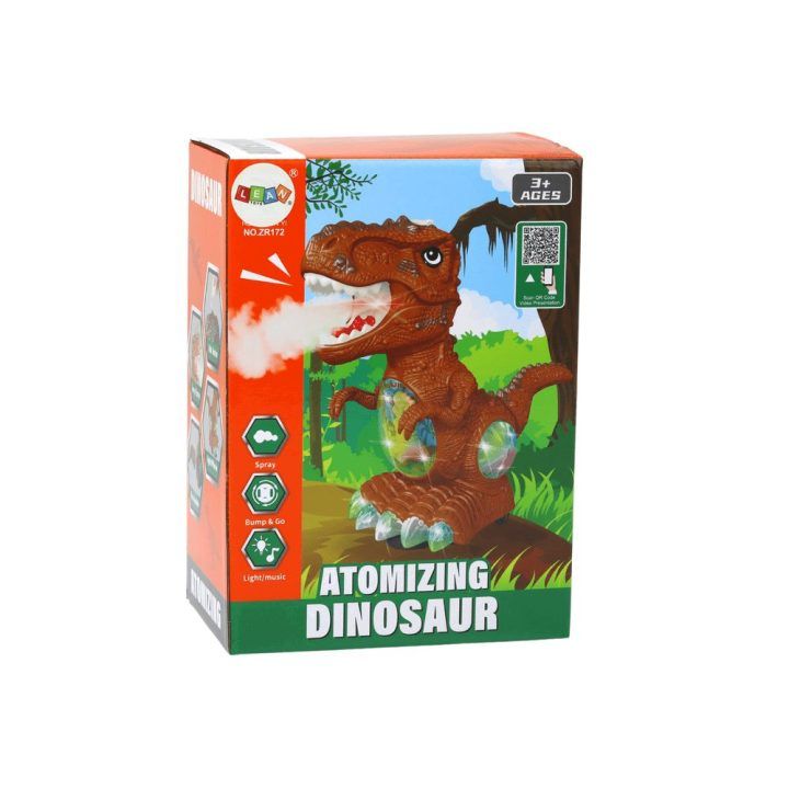 Žalias žaislinis dinozauras su šviesomis, garsais ir dūmais