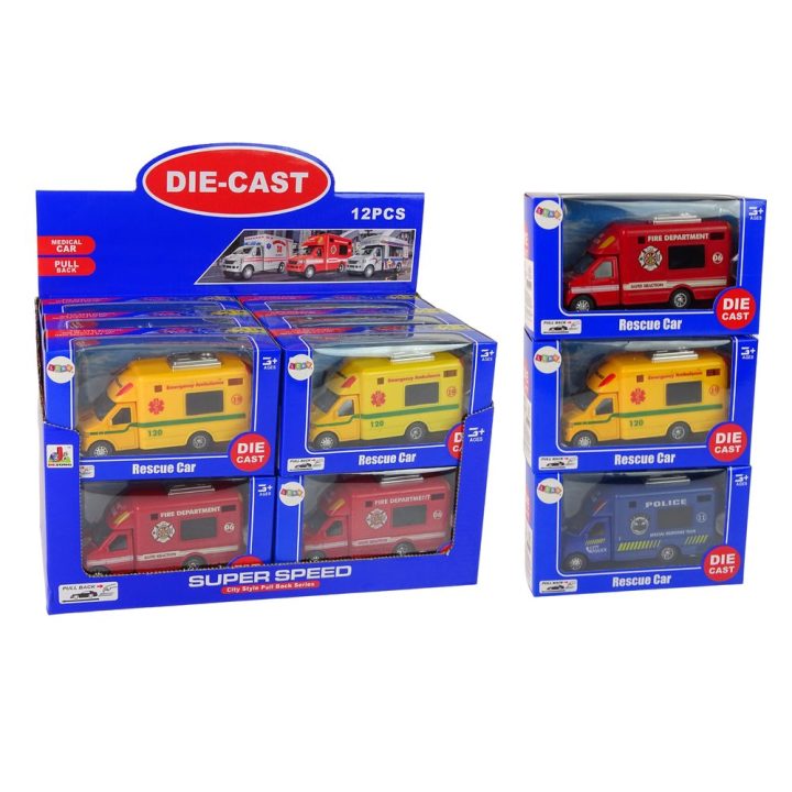 Car Rescue Vehicle Police Fire Brigade Friction Drive 3 Models
