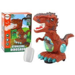 Žaislinis rudas dinozauras su šviesomis, muzika ir garais