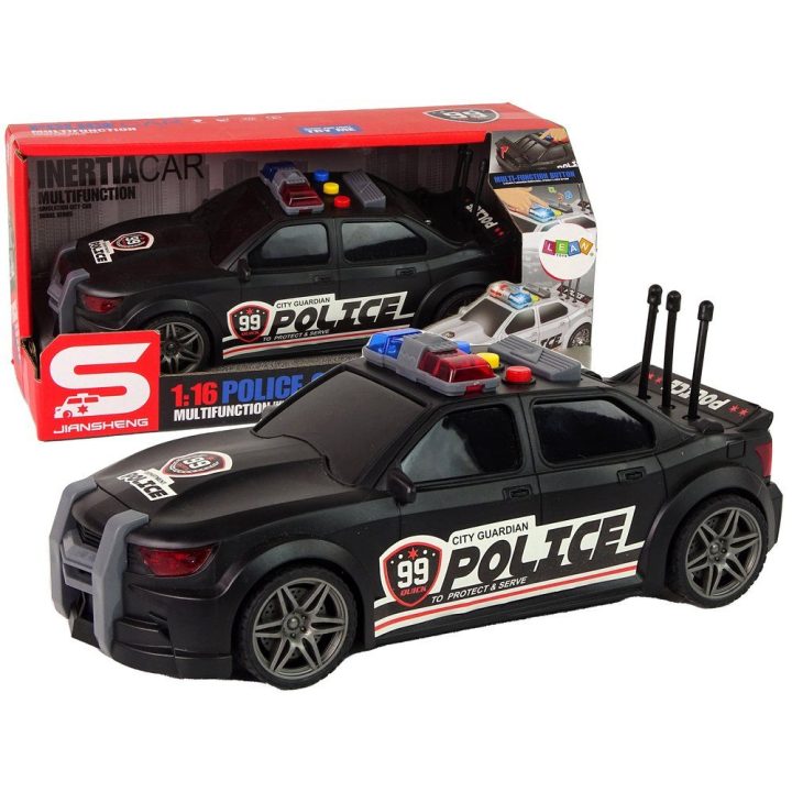 Policijos žaislinis sportinis automobilis su garsu, juodas 1:16