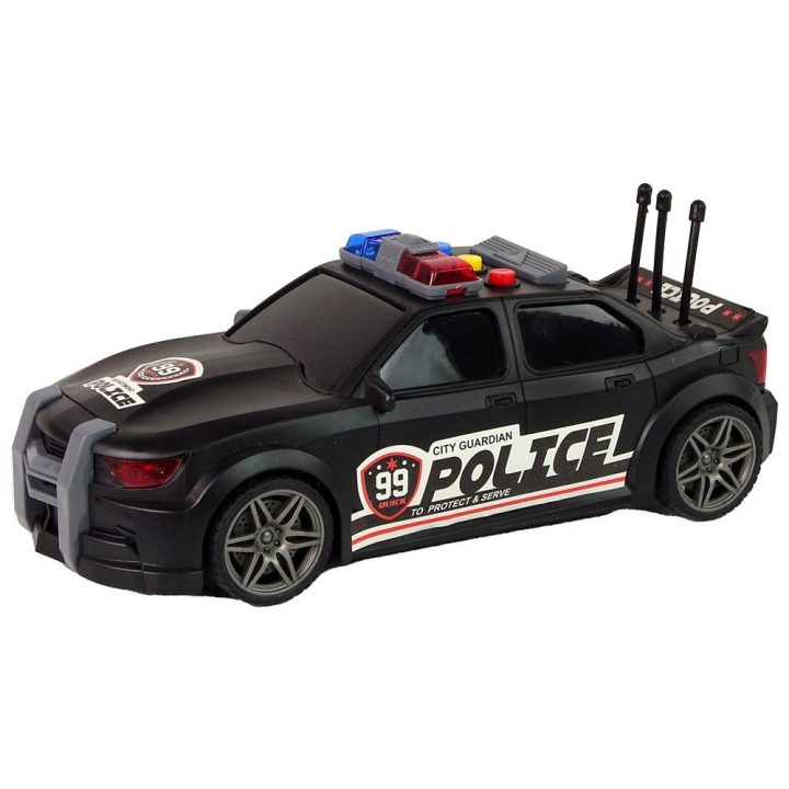 Policijos žaislinis sportinis automobilis su garsu, juodas 1:16
