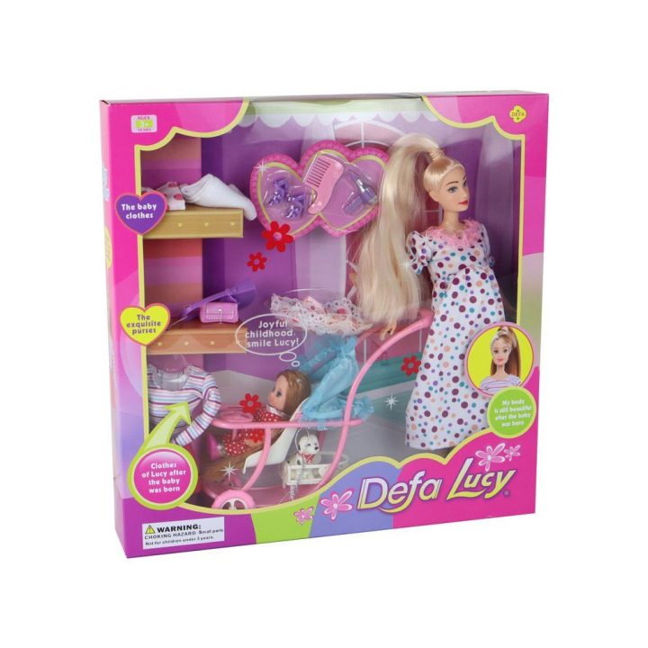 Nėščios lėlės rinkinys su kūdikiu ir aksesuarais Defa Lucy