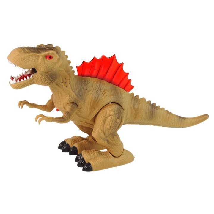 Žaislinis dinozauras su garais, šviesomis ir garsais, rudas
