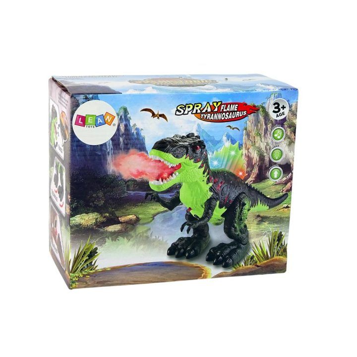 Žaislinis dinozauras su garais, šviesomis ir garsais, rudas