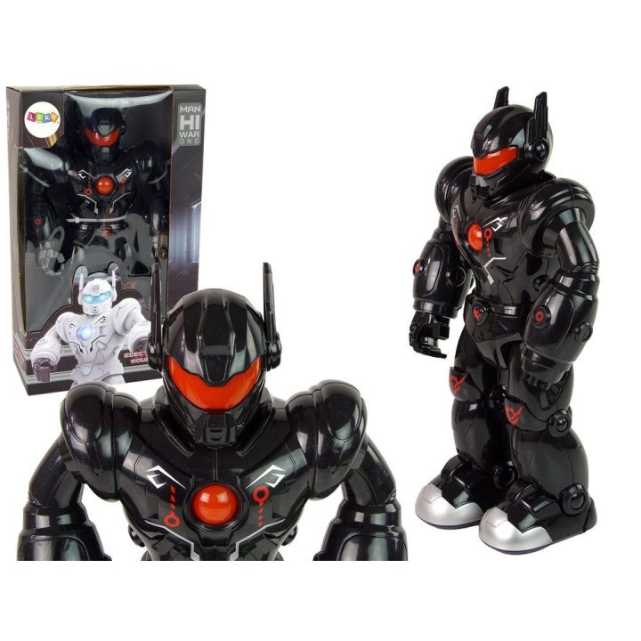 Interaktyvus juodas vaikščiojantis robotas su garsais ir šviesomis