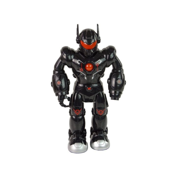 Interaktyvus juodas vaikščiojantis robotas su garsais ir šviesomis