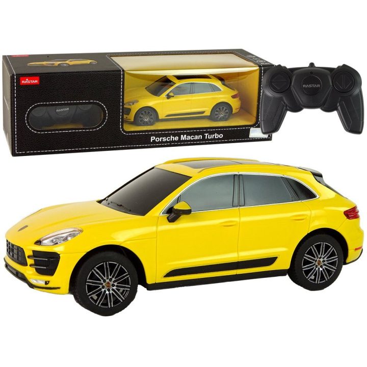 Radijo bangomis valdoma geltona Porsche Macan Turbo 1:24 Rastar