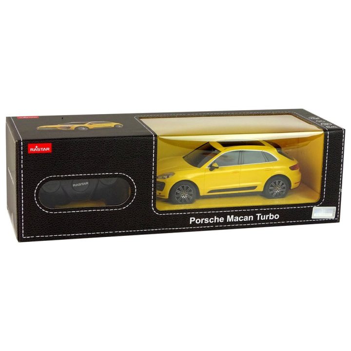 Radijo bangomis valdoma geltona Porsche Macan Turbo 1:24 Rastar