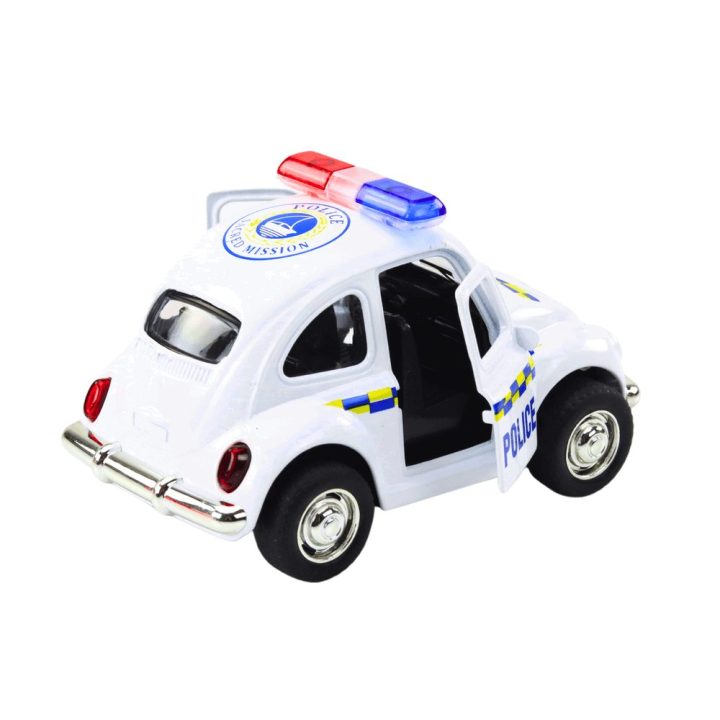 Žaislinis policijos automobilis su šviesomis ir garsu, baltas
