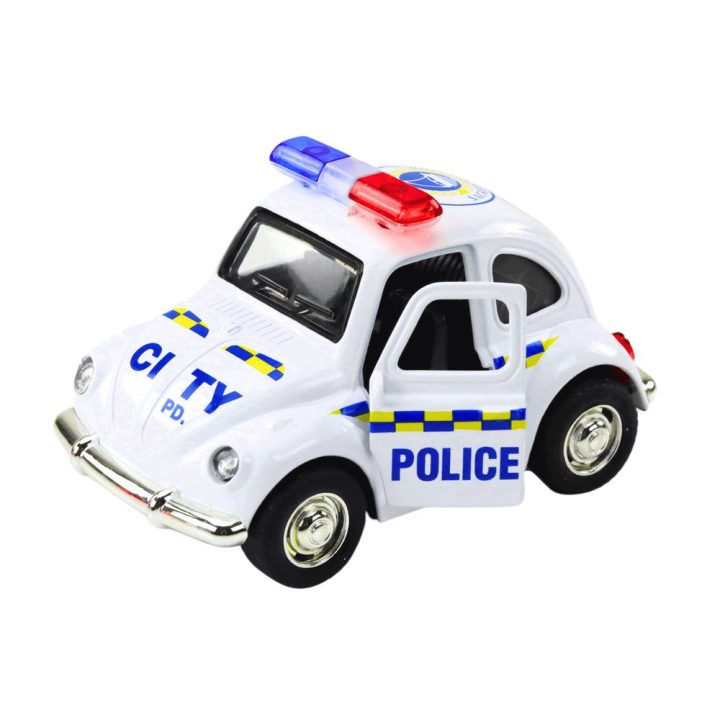 Žaislinis policijos automobilis su šviesomis ir garsu, baltas