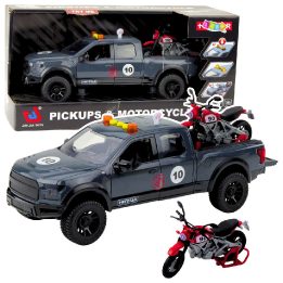 Pilkas pikapas su motociklu ir garsais 1:12 ToyStar