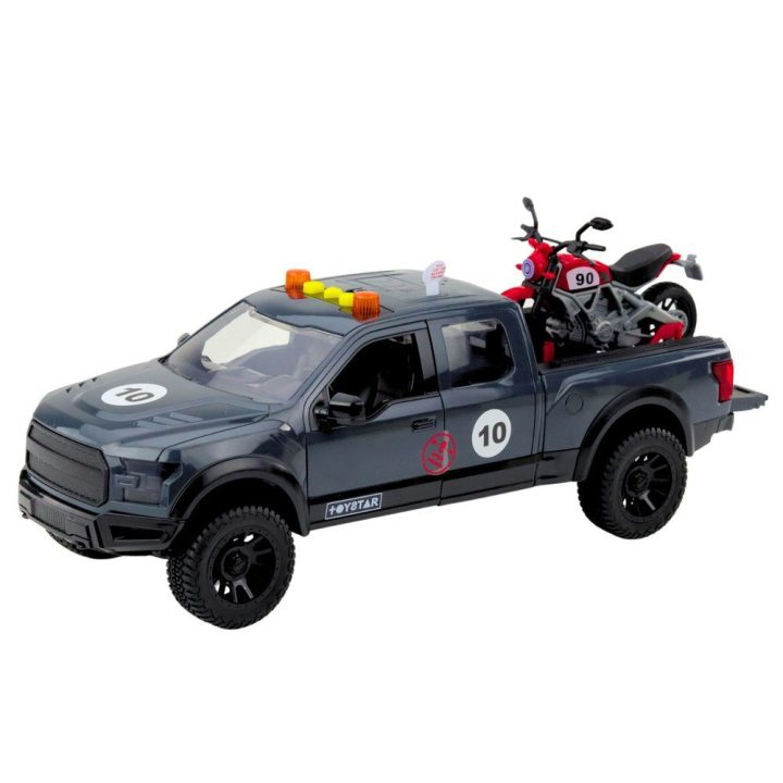 Pilkas pikapas su motociklu ir garsais 1:12 ToyStar