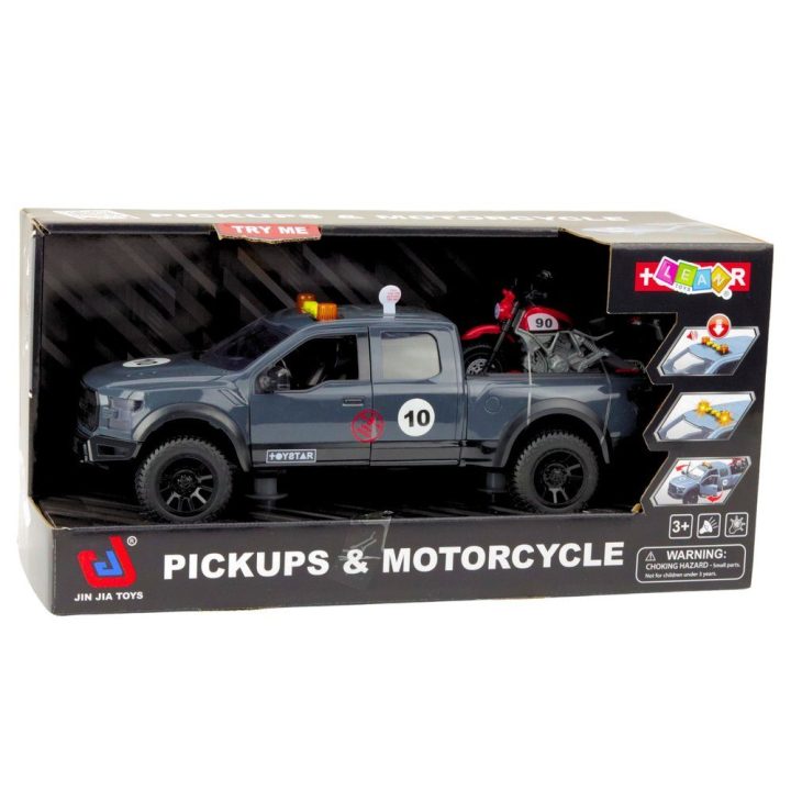 Pilkas pikapas su motociklu ir garsais 1:12 ToyStar
