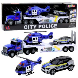 Policijos sunkvežimio, sraigtasparnio ir automobilio rinkinys su garsais ir šviesomis