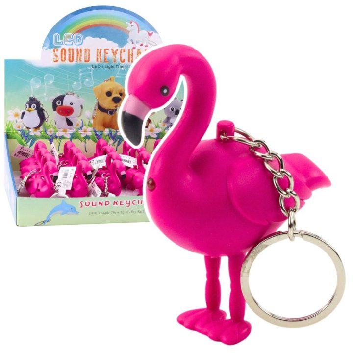 Raktų pakabukas flamingas su LED ir garsu, rožinis