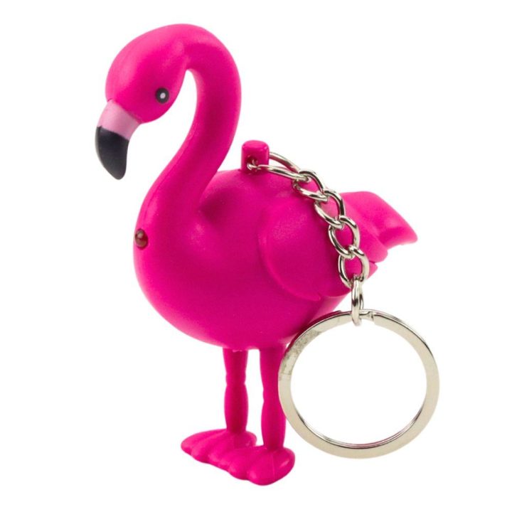 Raktų pakabukas flamingas su LED ir garsu, rožinis