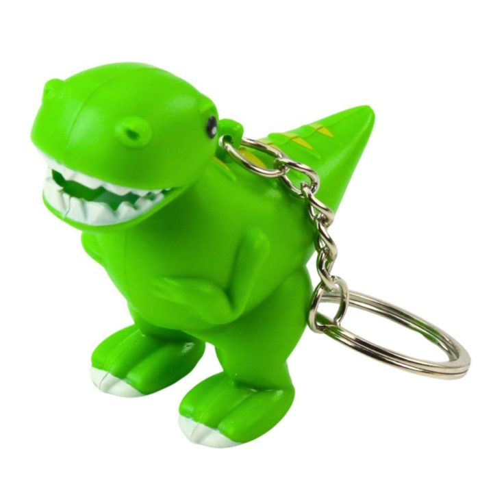 Žalias dinozauro raktų pakabukas su LED ir garsu