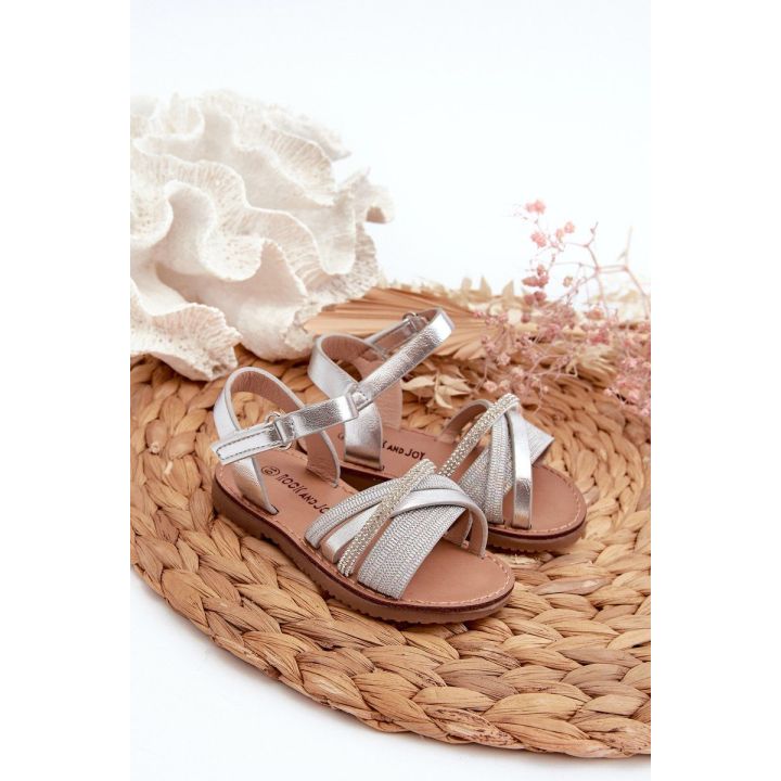 Blizgūs vaikiški sandalai su Velcro, Silver Delphina“
