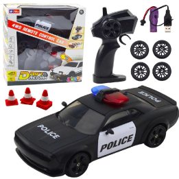RC policijos automobilis su keičiamais ratais ir pultu 4WD